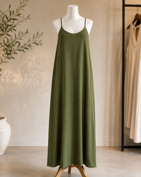 Vestido de alça Verde Oliva Verão