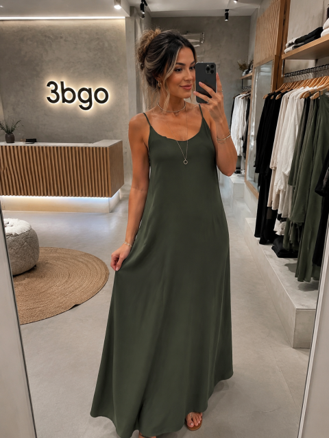 Vestido de alça Verde Oliva Verão