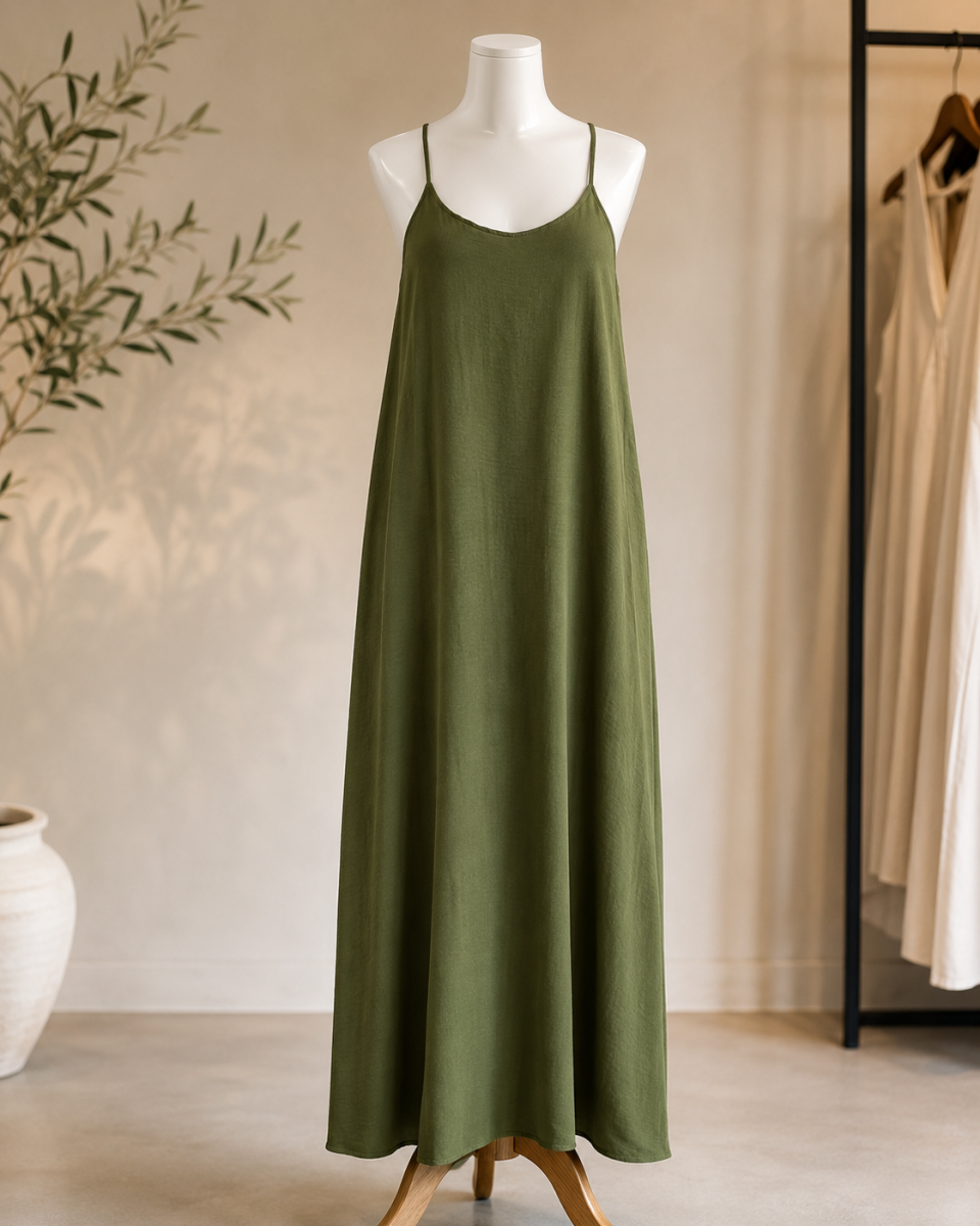 Vestido de alça Verde Oliva Verão